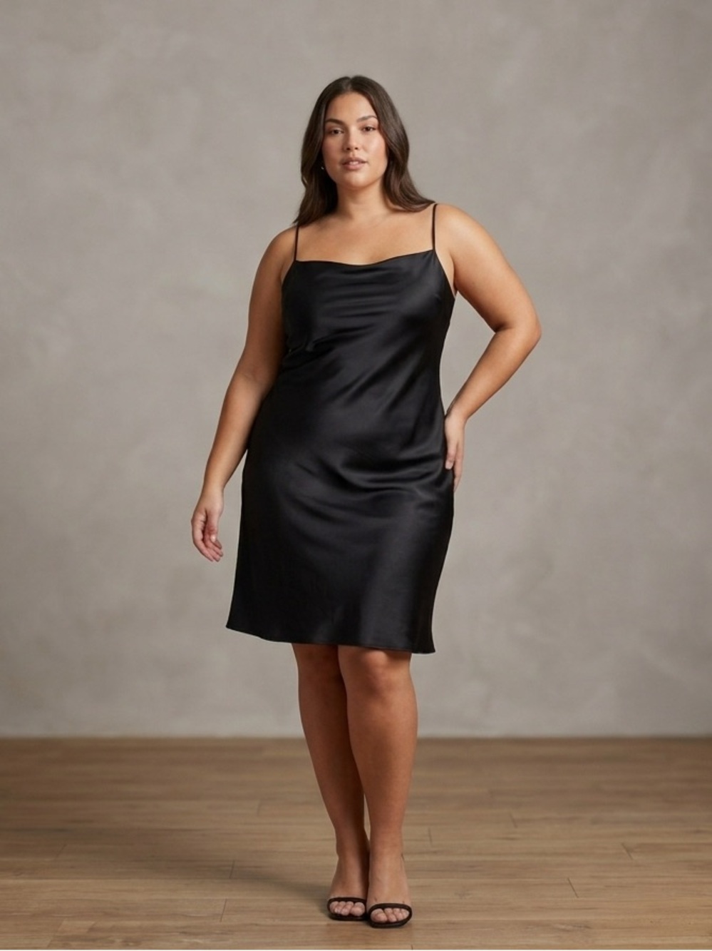 Abercrombie & Fitch Black Satin Slip Midi Dress